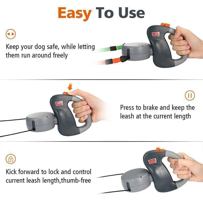 Double TangleFree Dog Leash with Light, Waste Bag Holder & 360° Swivel for Two Dogs